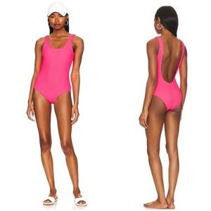 NWT Free People It’s Now Cool Low Back One Piece Swimsuit Neon Pink Crimp